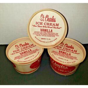 Vitnage St. Charles 3 oz Ice Cream Cup Vanilla Lid Lot of 3 New Old Stock